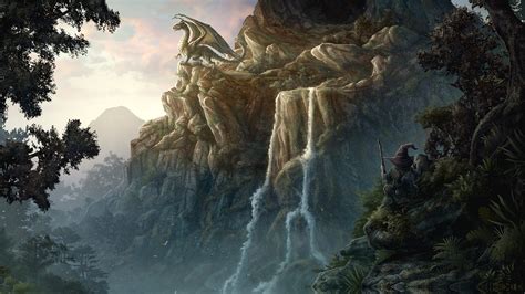 Fantasy Mountain Waterfall HD Wallpaper