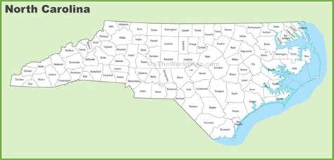 North Carolina county map - Ontheworldmap.com