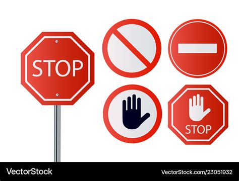 Stop signs collection in red and white traffic Vector Image