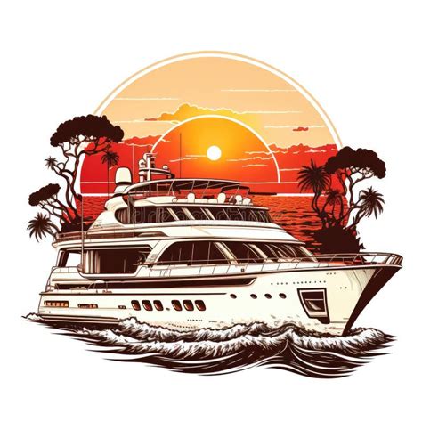 Crucero De Yates De Lujo Con Camiseta Vintage De Diseño De Camiseta De Sol Ilustración De Ai ...