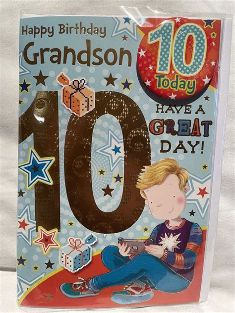 grandson birthday card age 10 /birthday Card Grandson Aged 10 With Badge | eBay