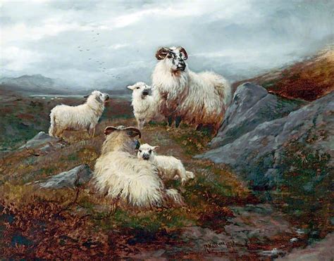 Five Sheep in a Landscape Painting | Robert Watson Oil Paintings