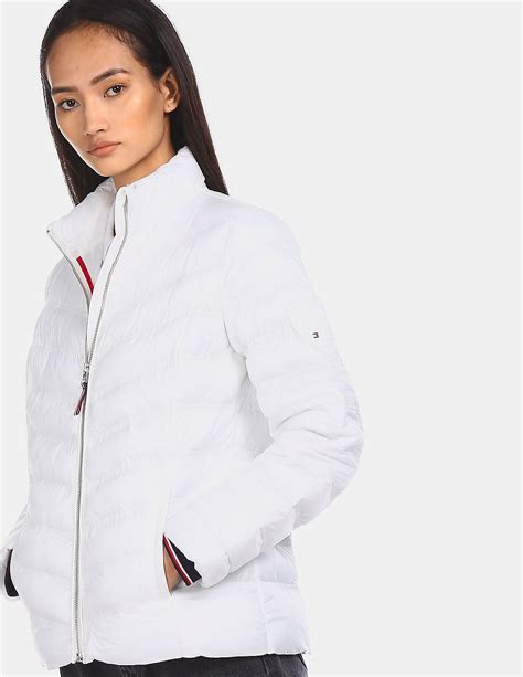 Buy Tommy Hilfiger Women White Mock Collar Solid Puffer Jacket - NNNOW.com