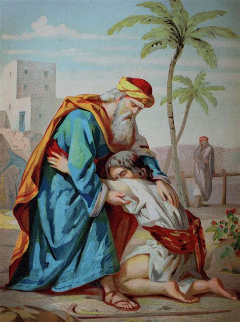 The prodigal son, biblical parable of the Gospel of Luke, chromolithograph from a home bible ...