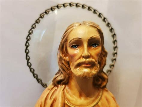 Antique sacred heart Jesus Christ Bust Statue vtg Beveled glass hallow prayer | #3860288663