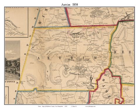 Antrim, New Hampshire 1858 Old Town Map Custom Print - Hillsboro Co. - OLD MAPS