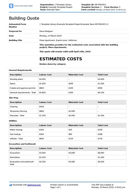 Building Construction Quotation sample PDF (+ Editable template ...