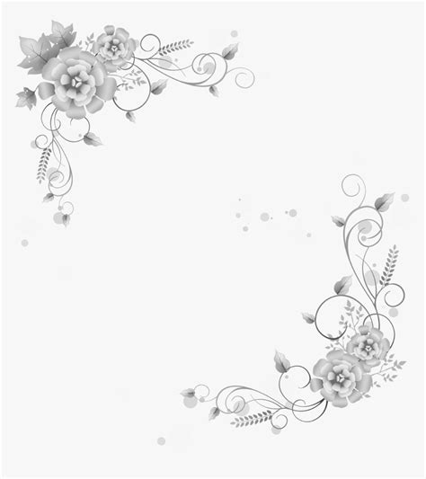 Grey Flower Png - Floral Border Black And White, Transparent Png ...