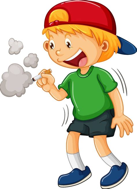 A boy trying to smoke cigarette cartoon character on white background 2896273 Vector Art at Vecteezy