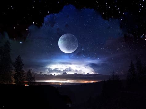 Download Sky Night Moon Fantasy Landscape Wallpaper by Deejai