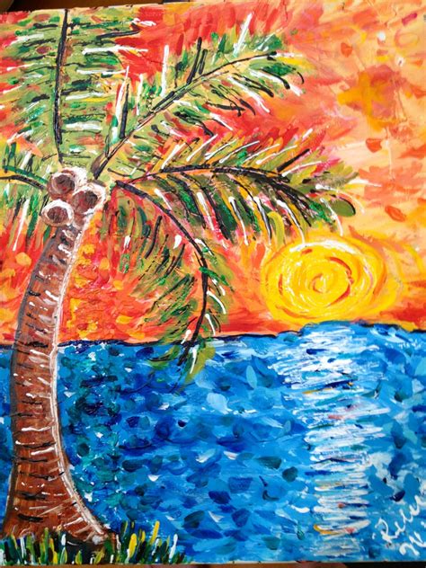 Palm tree at sunset painting | Palm trees painting, Palm tree art, Tree art