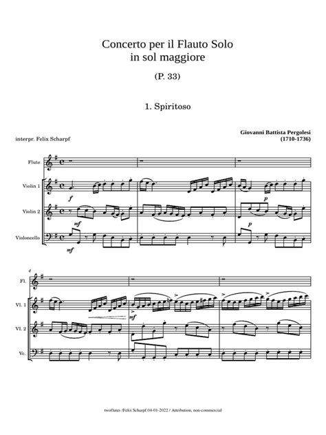 Flute Concerto in G Major - 1. Spiritoso - P. 33 Giovanni Battista Pergolesi | PDF | Concerto ...