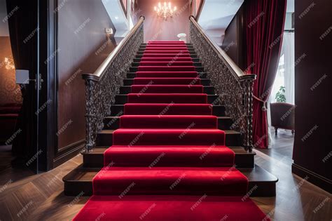 Premium AI Image | Red carpet on the stairs of a hotel