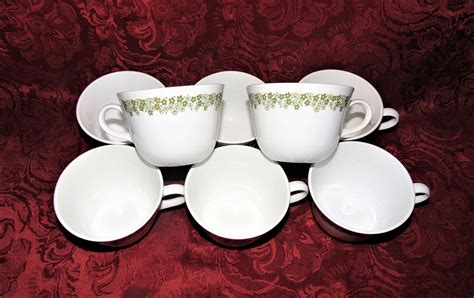 Lot of 8 Coffee / Tea Cups Vintage Corelle Green Spring - Etsy