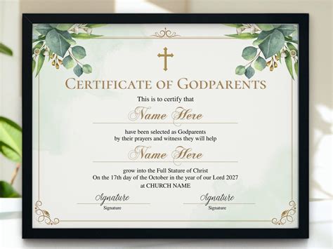 Godparents Certificate Template Printable Editable Godparents - Etsy