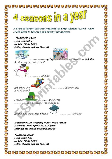 A song about seasons , weather and seasonal actvities. - ESL worksheet by Ayati