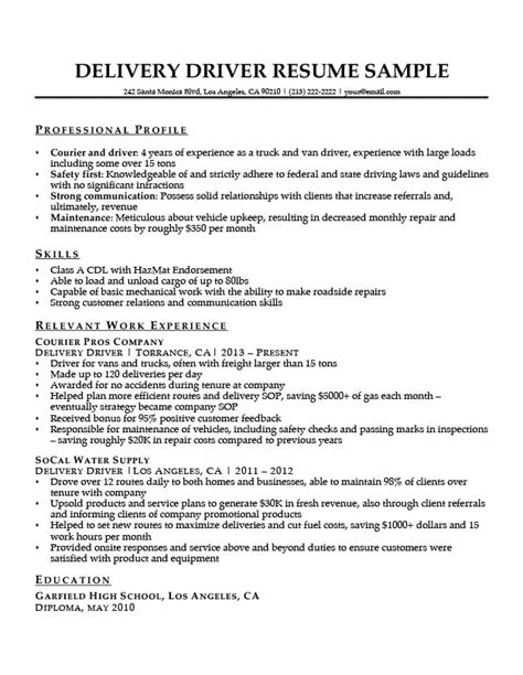 Delivery Driver Resume Sample | Resume Companion