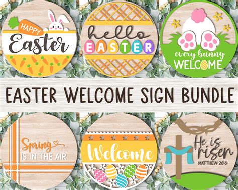 Easter Welcome Sign Bundle Round Door Hanger SVG Easter Sign - Etsy