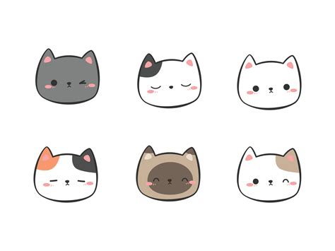 Set of Cute Kitty Cat Head Cartoon Doodle Element 6797081 Vector Art at ...