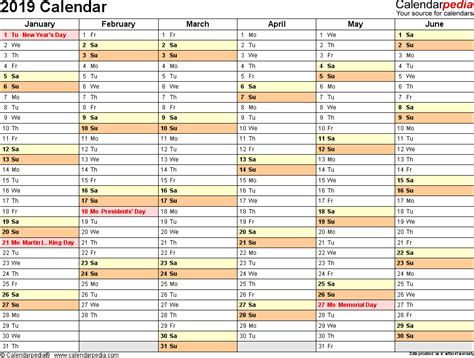 2019 Calendar - Free Printable Excel Templates - Calendarpedia