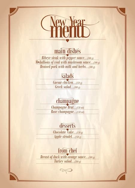 Premium Vector | New Year menu list on a vintage paper, vector holiday ...