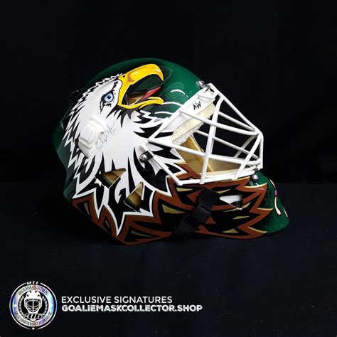 ED BELFOUR 1998 PRO "GAME READY" GOALIE MASK GREEN DALLAS STARS SIGNED – Goalie Mask Collector