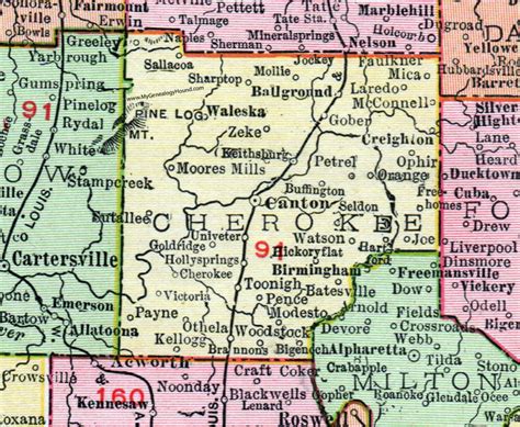 Cherokee County, Georgia, 1911, Map, Rand McNally, Canton, Woodstock, Holly Springs