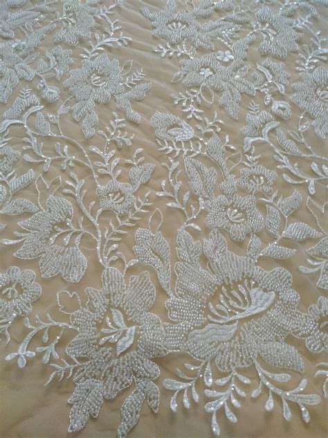 New Style Pearls Sequins Lace Fabric for Wedding Dress Gown - Etsy