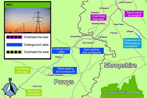 Map shows planed route for power line from Mid Wales to Shropshire | Shropshire Star