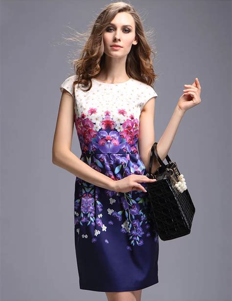 New Fashion Summer Dress European 2018 New Women's Lavender Printed Plus Size Dresses Ladies ...