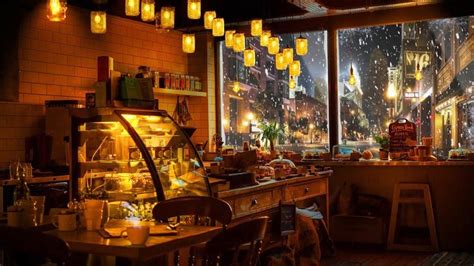 Snowy Night Coffee Shop Ambience with Relaxing Jazz Music Collection and Blizzard Sounds en 2024