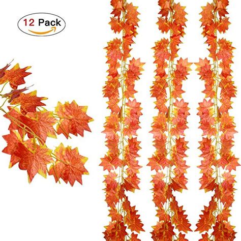 12 pack Autumn Artificial Silk Maple Leaf Garland-Dearhouse Autumn Leaves Garland Hanging Plant ...