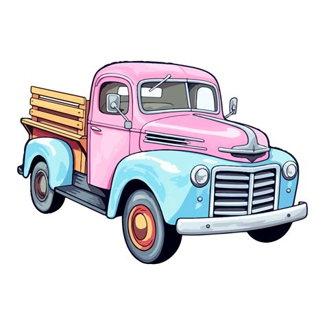Colorful Old Farm Truck pop art style, Old Farm Truck Sticker, pastel cute colors, retro truck ...