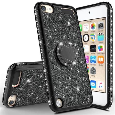 New Apple iPod Touch 5/6th/7th Generation Case Glitter Bling Ring Stand for Girl Women - Black ...