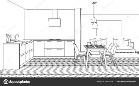 Modern House Interior Design Project Sketch Rendering Stock Photo by ©ArtemP1 225688846