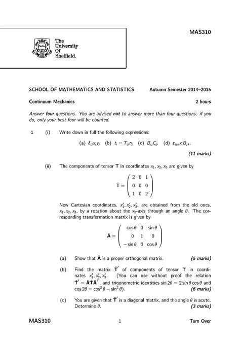 Continuum Mechanics 2014-15 - SCHOOLOFMATHEMATICSANDSTATISTICS ...