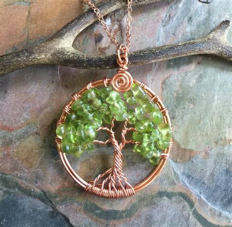 Tree of Life Pendant,Peridot bright Copper Pendant Necklace,August ...