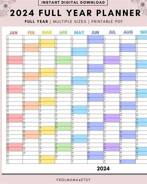 2024 year planner yearly planner on 1 page landscape vertical planner ...