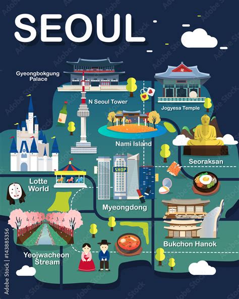 Map Of Seoul Attractions Vector And Illustration. เวกเตอร์สต็อก | Adobe ...