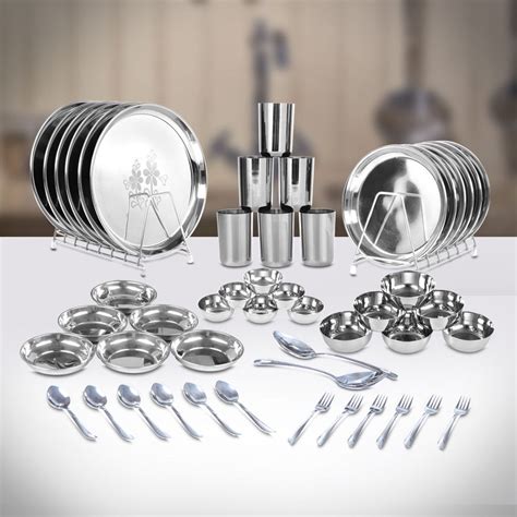 Silver Stainless Steel 50 Pcs SS Kitchen Dinner Set, For Home at Rs ...