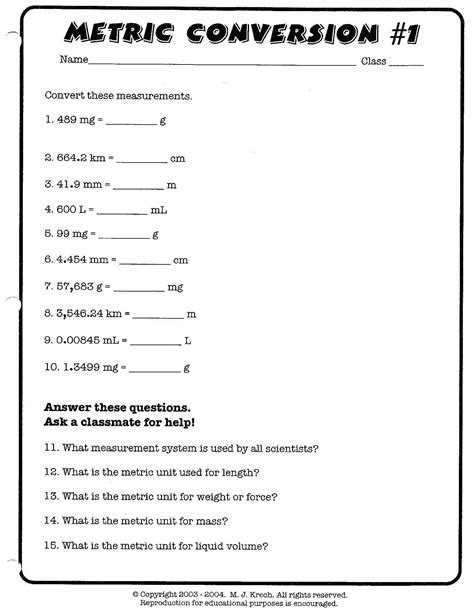 5Th Grade Metric Conversion Worksheets – Bluedotsheetco — db-excel.com