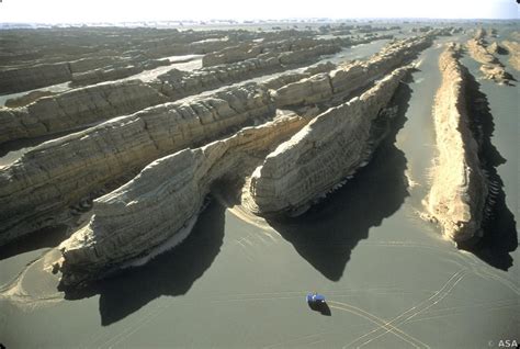 ASA. Spain Yardangs in the Gobi Desert, aerial photograph. These yardangs are near Yumenguan ...