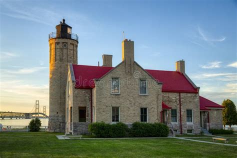 Old Mackinac Point Lighthouse at Sunset Stock Image - Image of point ...