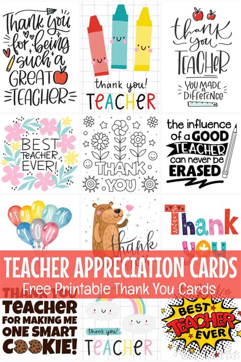 Free Teacher Appreciation Cards Printables