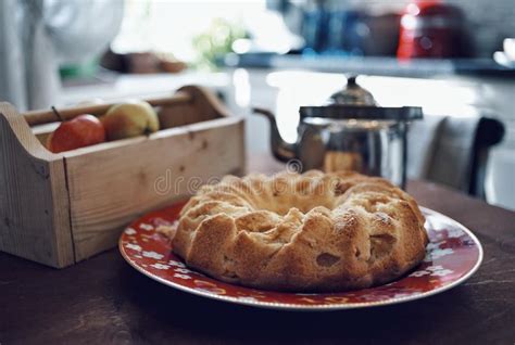 Apple Pie Close-up Food Plate Wood Table Kitchen Indoor Stock Image ...