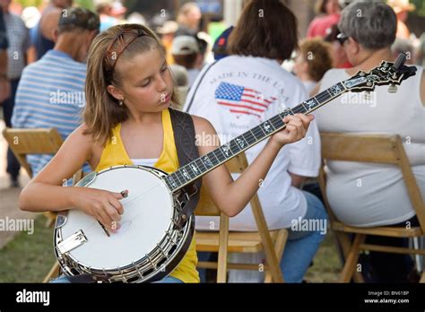 Young banjo player taking part in the Smithville Jamboree of country ...