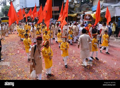 Pune, India - September 29, 2023, Ganesh immersion procession, Dhol ...