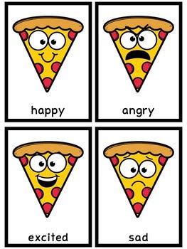 Pizza Feelings Flash Cards - Preschool Kindergarten SEL, SPED Emotions Vocab