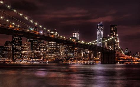 Download Light Night New York Man Made Brooklyn Bridge HD Wallpaper