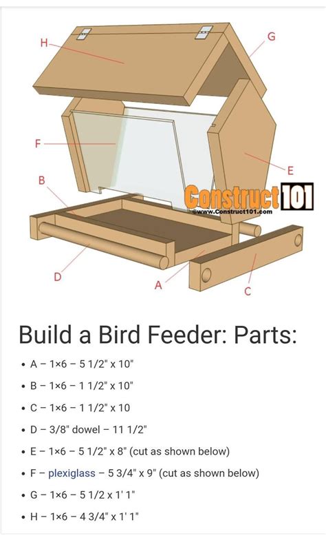 Build a Bird Feeder - Free Plans - Construct101 | Wood bird feeder, Bird feeder plans, Homemade ...